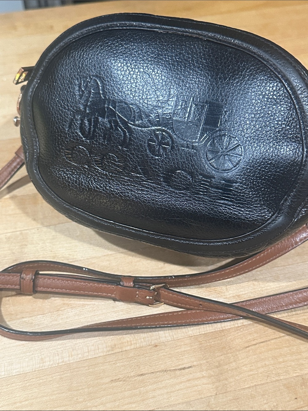 COACH Pebble Leather Camera Bag C4056 - Black/Redwood